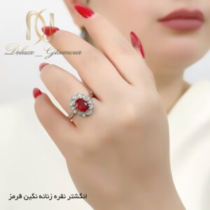 انگشتر نقره زنانه جواهری نگین قرمز