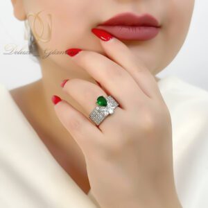 انگشتر نقره زنانه پروانه نگین سبز