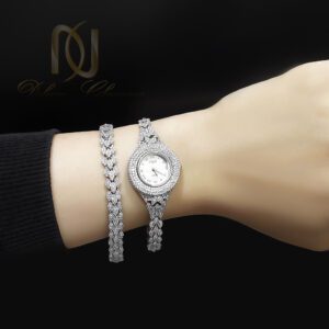 ست ساعت و دستبند نقره زنانه جواهری
