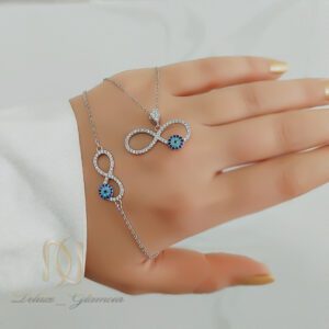 نیم ست نقره دخترانه بی نهایت و چشم نظر روی دست