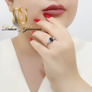 انگشتر نقره زنانه مدل بال فرشته نگین سرمه ای