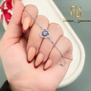 دستبند نقره قلب و چشم نظر دخترانه