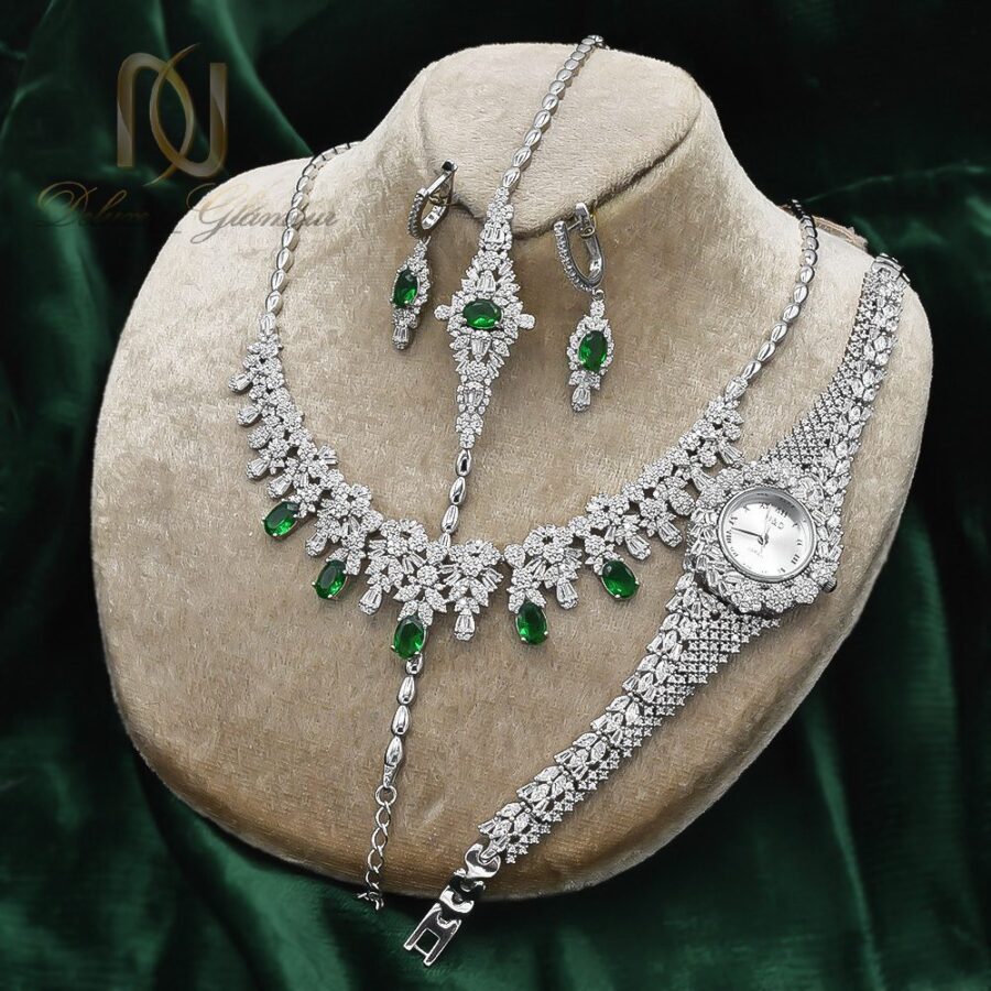 سرویس و ساعت نقره زنانه نگین دار