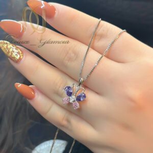 گردنبند نقره پروانه نگین دار