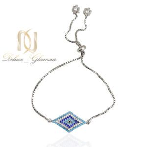 تصویر دستبند نقره زنانه چشم نظر با طراحی لوزی شکل و بند آسانسوری