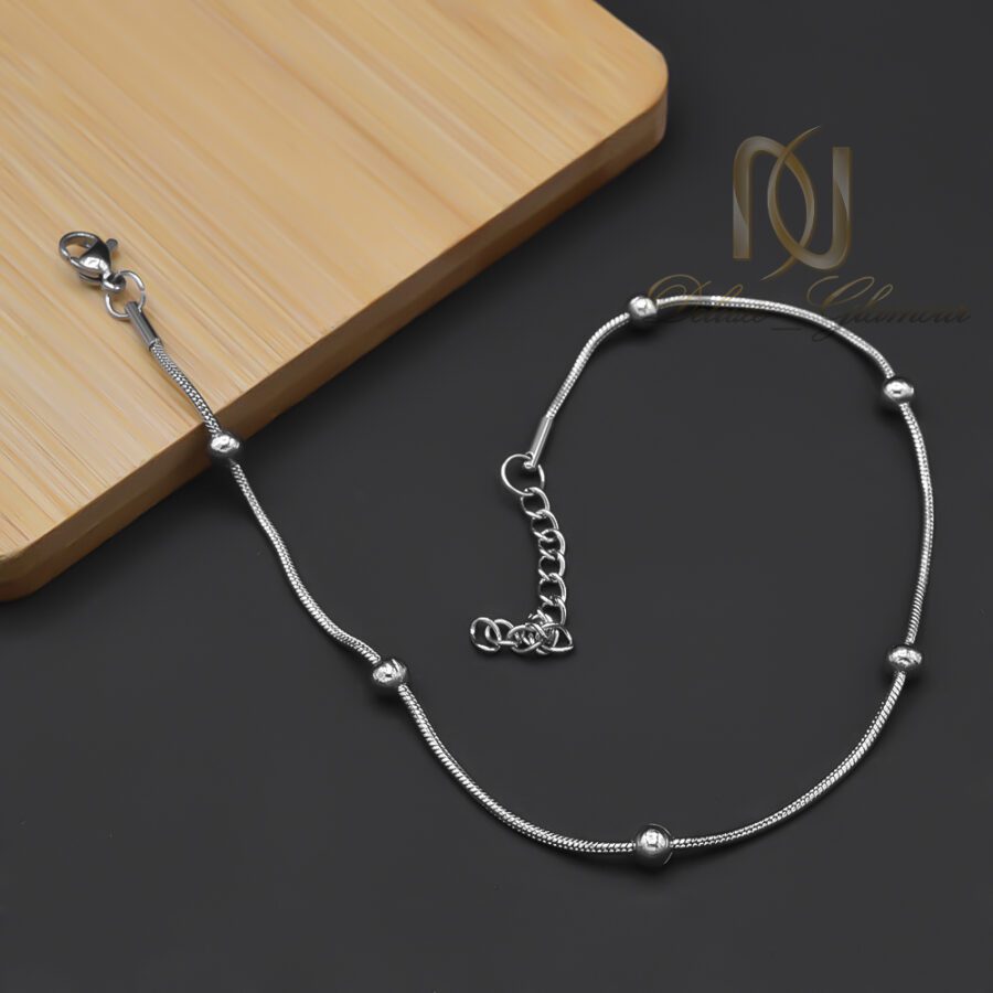 پابند زنانه استیل گوی دار نقره ای