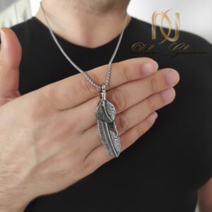 گردنبند مردانه استیل مدل پر سیاه قلم