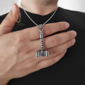 گردنبند مردانه استیل پتک ثور سیاه قلم