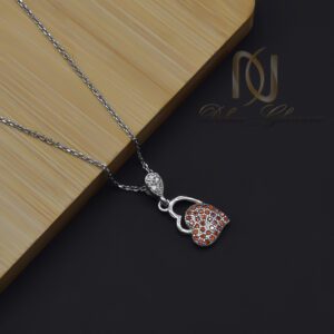 گردنبند نقره زنانه مدل قلب با نگین نارنجی
