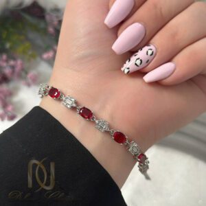 دستبند نقره زنانه جواهری نگین قرمز