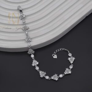 دستبند نقره زنانه طرح گل سه پر