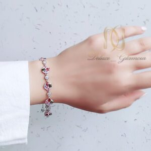 دستبند نقره زنانه مدل گل چهار پر نگین رنگی