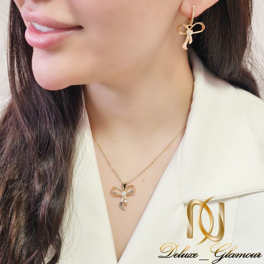 نیم ست نقره زنانه پاپیون طلایی