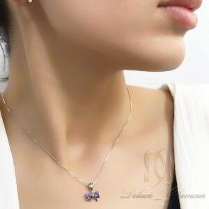گردنبند نقره زنانه پاپیون بنفش جواهری