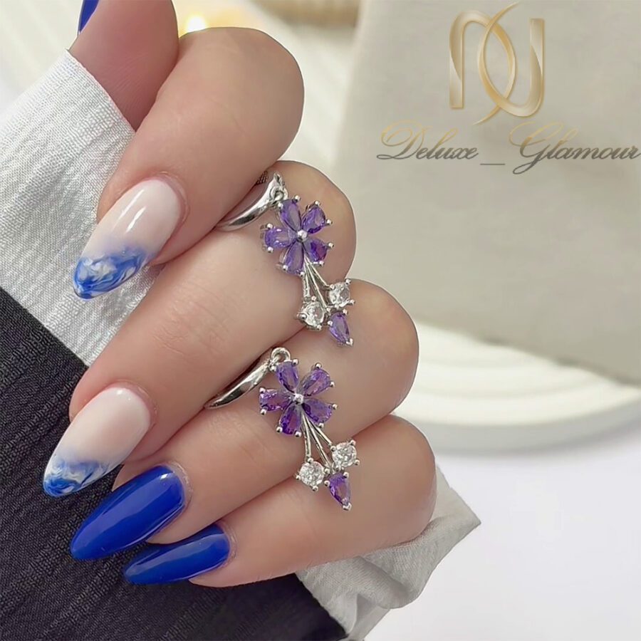 گوشواره نقره زنانه نگین بنفش آویزی