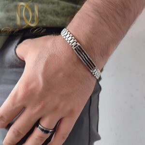 دستبند نقره مردانه رولکس رویه مشکی