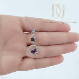 گردنبند نقره زنانه مدل پروانه نگین بنفش