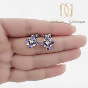 گوشواره نقره زنانه گل بنفش جواهری