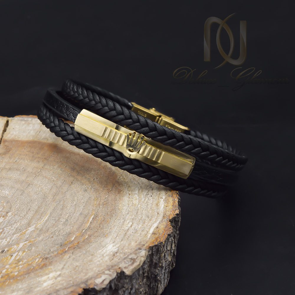 دستبند مردانه چرمی رولکس سه ردیفه