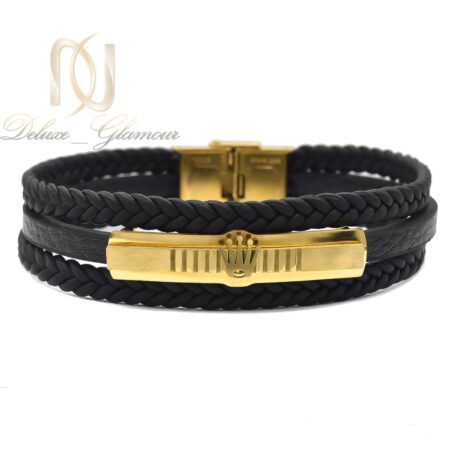 دستبند مردانه چرمی رولکس رویه طلایی