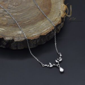 گردنبند نقره زنانه مدل شاخه و اشک نگین سفید