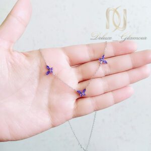 گردنبند نقره زنانه مدل پروانه بنفش