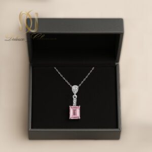 گردنبند نقره زنانه نگین صورتی مستطیلی