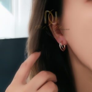 گوشواره نقره حلقه ای قفل میخی طلایی