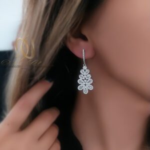 گوشواره نقره زنانه مجلسی نگین دار طرح طلا