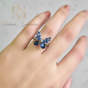 انگشتر زنانه استیل پروانه نگین سرمه ای