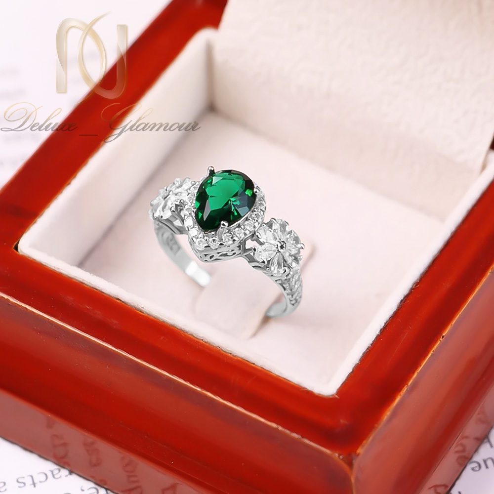 انگشتر نقره زنانه فلاور و اشک سبز