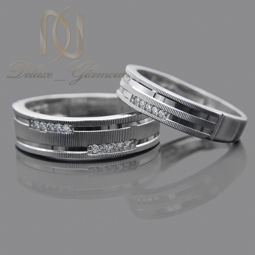 حلقه ست نقره ازدواج نگین دار طرح طلا تراش خورده