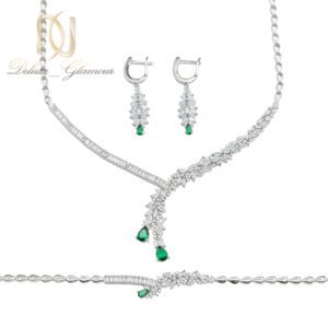 سرویس نقره زنانه جواهری نگین سبز