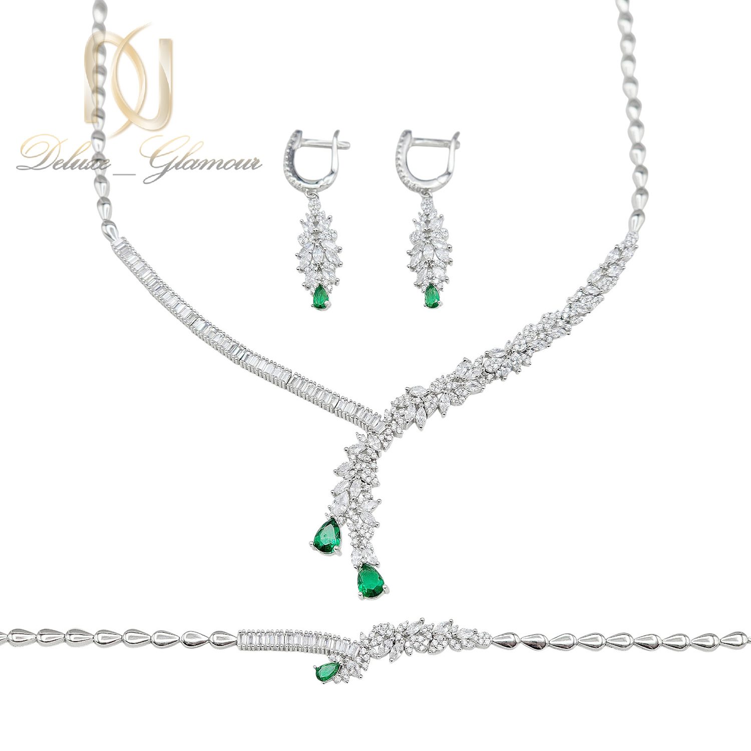 سرویس نقره زنانه جواهری نگین سبز