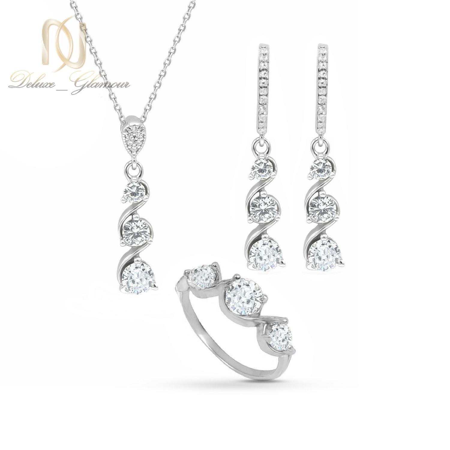 نیم ست نقره زنانه سه نگینه