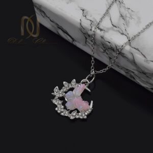 گردنبند زنانه استیل مدل پروانه و ماه رنگ ثابت