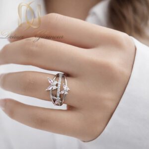 انگشتر زنانه استیل مدل پروانه نگین سفید و صورتی