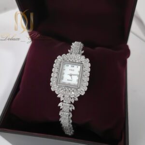 ساعت نقره زنانه جواهری صفحه مستطیلی جواهری