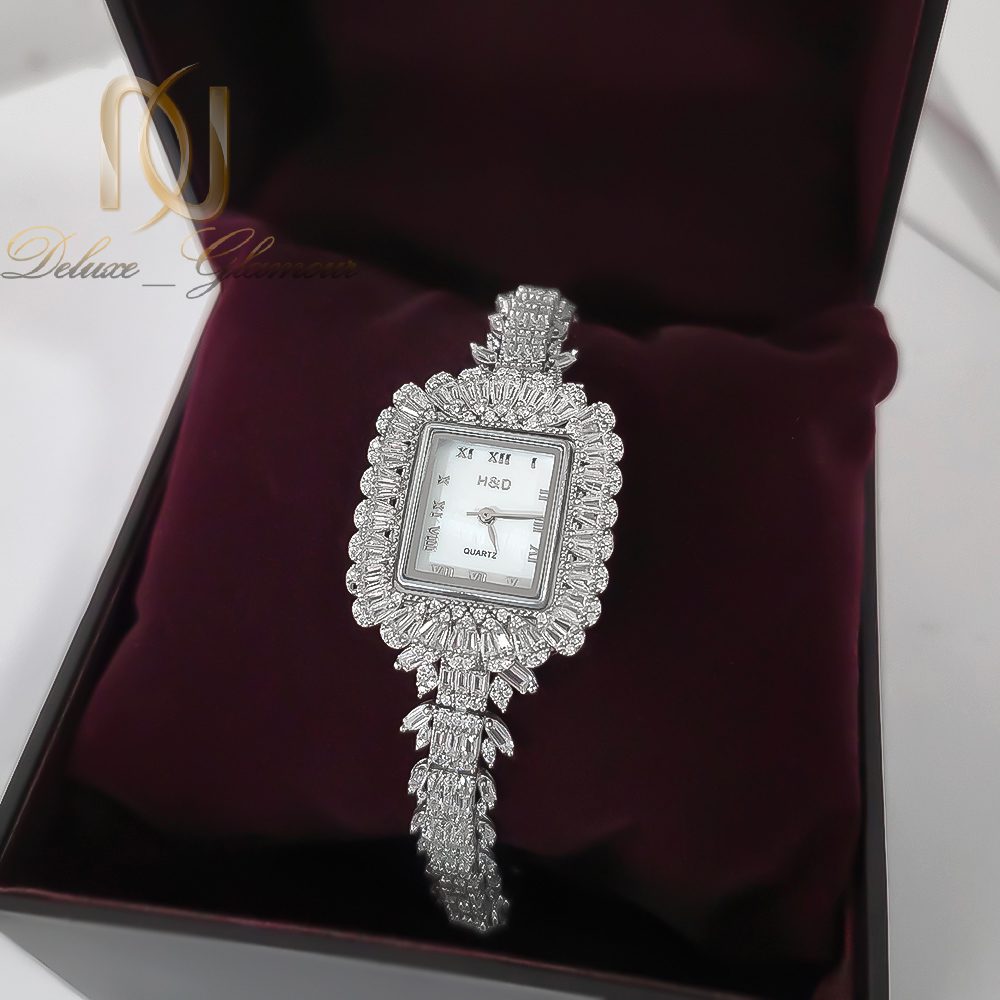 ساعت نقره زنانه جواهری صفحه مستطیلی جواهری