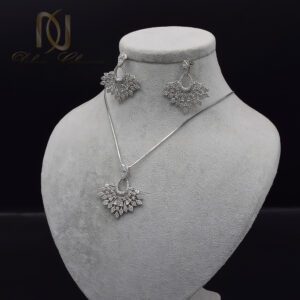 نیم ست زنانه نقره خارجی طرح طلا نگین سفید