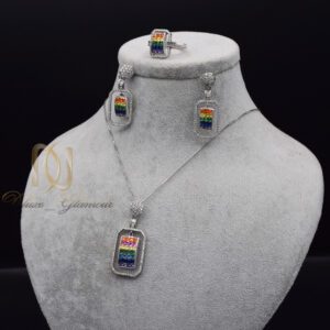 نیم ست زنانه نقره خارجی نگین رنگی