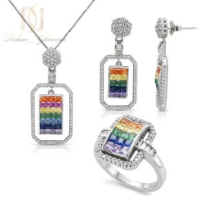 نیم ست زنانه نقره خارجی نگین رنگی