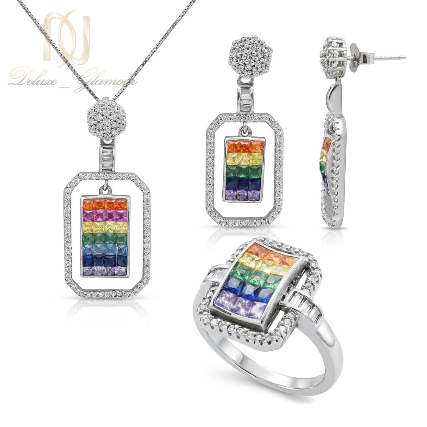 نیم ست زنانه نقره خارجی نگین رنگی