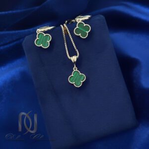 ست گوشواره و گردنبند نقره ونکلیف سبز