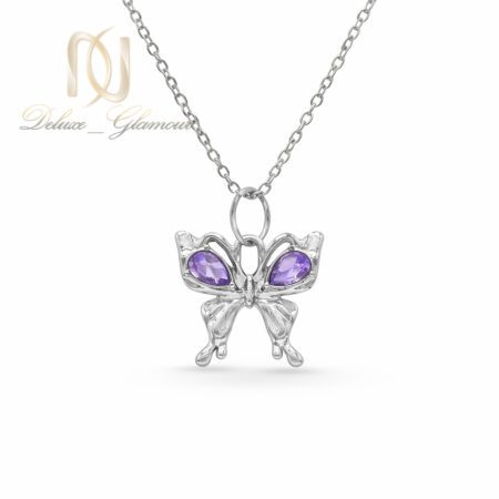 گردنبند زنانه استیل پروانه نگین بنفش