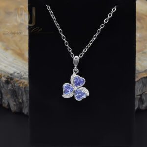 گردنبند نقره زنانه گل نگین بنفش قلبی