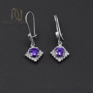 گوشواره زنانه نقره خارجی نگین بنفش آویزی