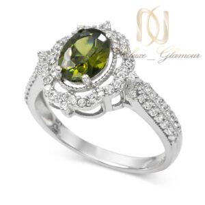 انگشتر نقره زنانه جواهری نگین سبز rg-n363 زمینه سفید