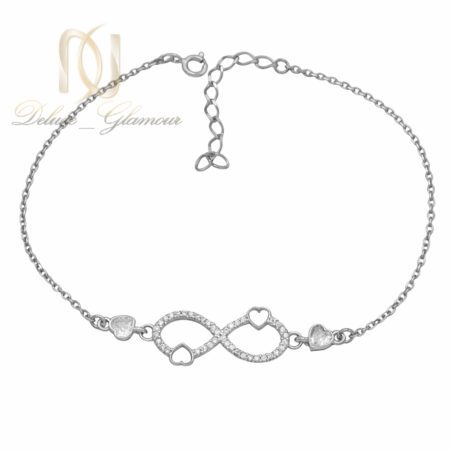 دستبند نقره دخترانه بی نهایت و قلب