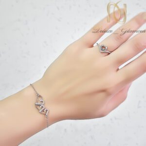 ست دستبند و انگشتر نقره زنانه قلبی ce-n415 روی دست